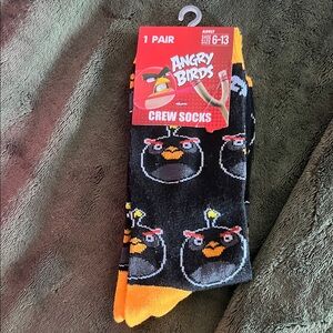 Crazy 8 Angry Birds Black and Orange Crew Socks